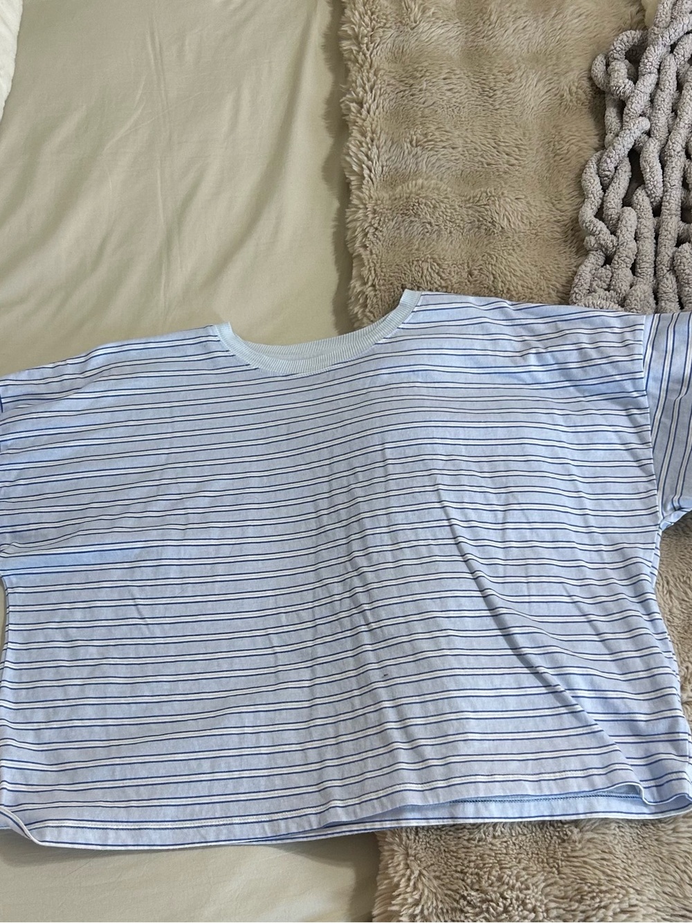 women’s blue striped shirt